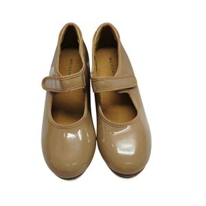Weissman Tap Shoes Kids 1.5YM Tan Patent Mary Jane W2600 Hook Loop Dance Shoes